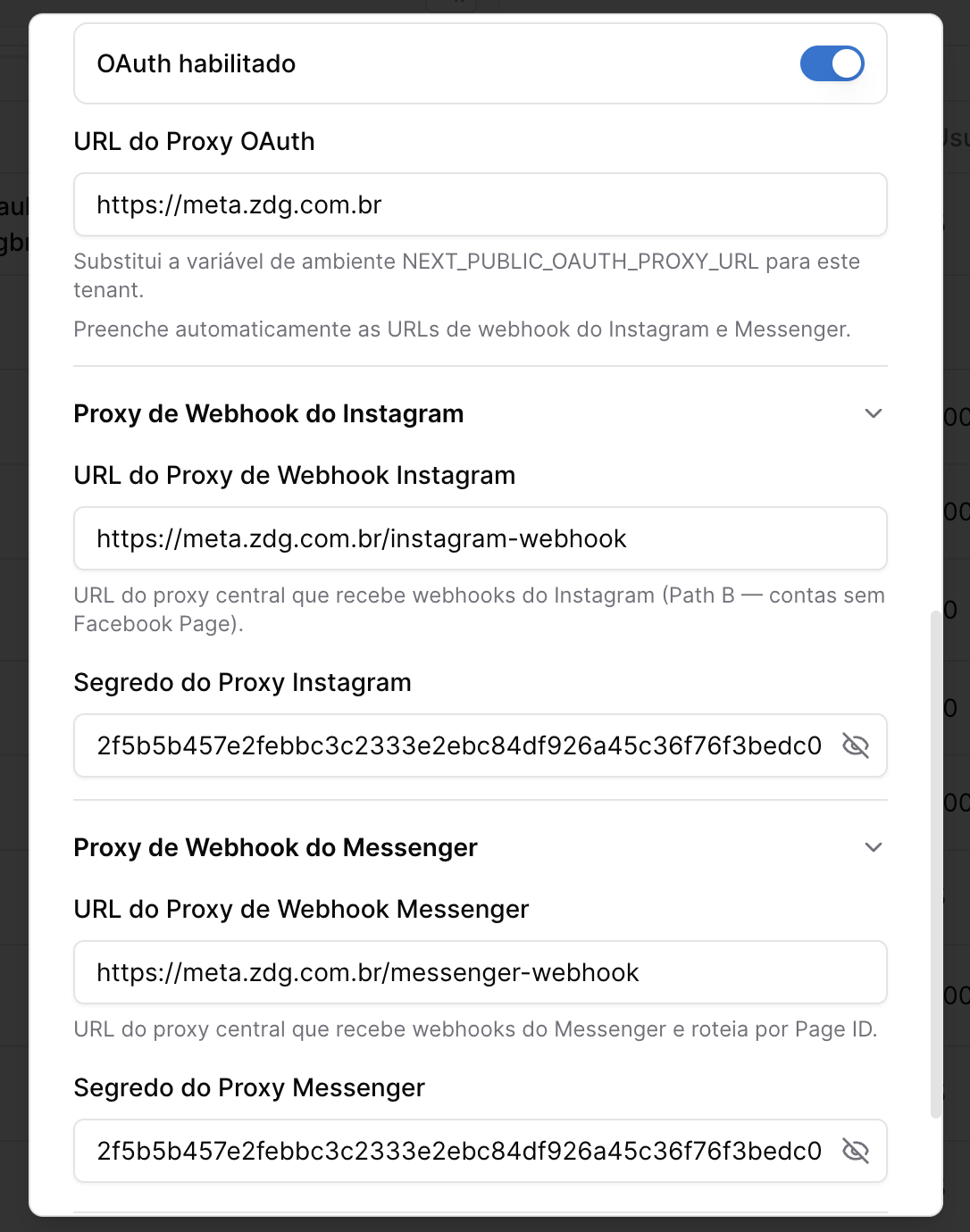 Configuración OAuth habilitada y URL oauth.techprovider.com.br