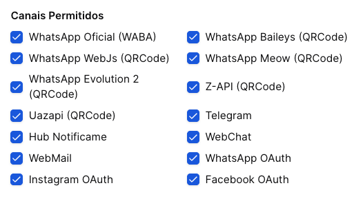 Canales permitidos con WhatsApp OAuth habilitado